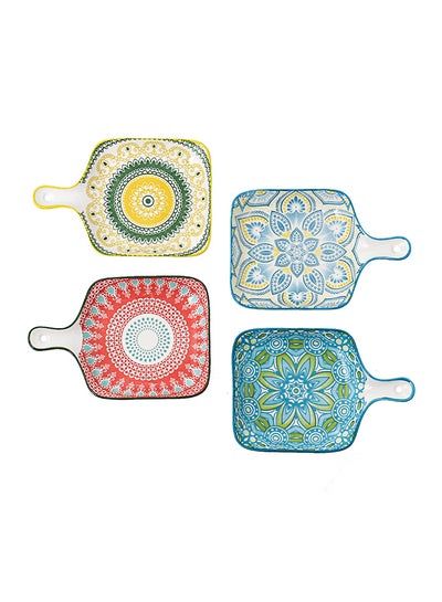 Buy 4-Piece Hand-Painted Plate Multicolour 22.8x14.5x3.2cm in Saudi Arabia