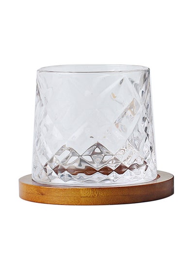 Buy Round Shape Clear Glass With Round Wooden Base Clear 8.5x11cm in Saudi Arabia