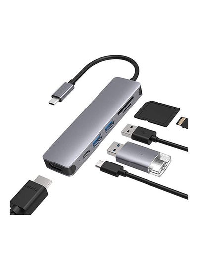 Buy 6 in 1 USB-C Hub For MacBook-Pro Type C Adapter Multiport SD Card Reader 4K HDMI Grey in UAE