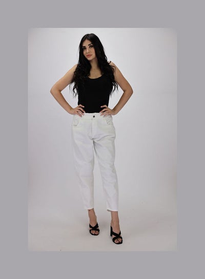 Buy Mid-Rise Plain Basic Casual Boy Friend  Jeans White in Egypt