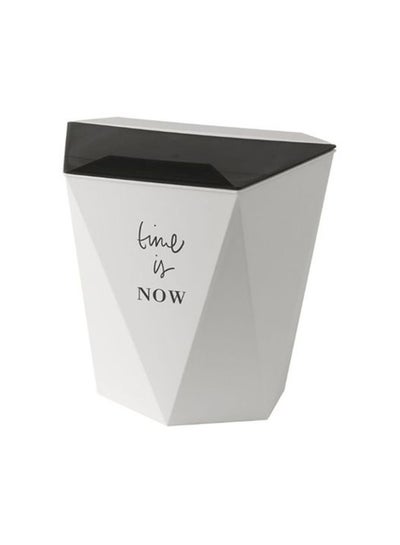 Buy Time Is Now Printed Trash Can Grey/Black 28.5x28.5x17.5cm in UAE