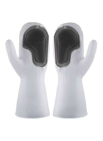 Buy Pair Of Silicone Brush Gloves White/Grey 31.5x13cm in UAE