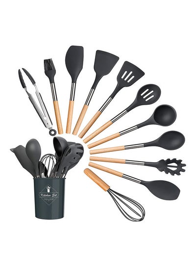 Buy 12-Piece Non-Stick Silicone Cooking Utensils Set Black 12.5x12.5x33cm in Egypt