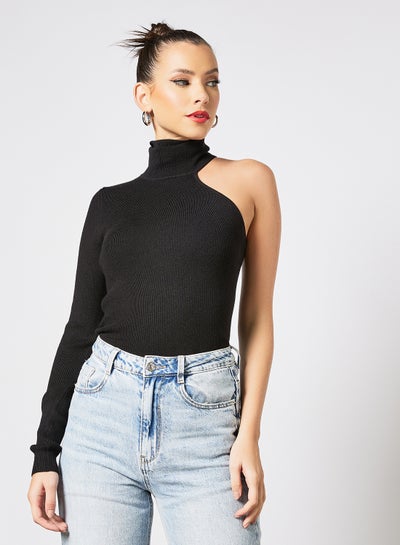 Buy Long Sleeve Asymmetric Top Black in UAE