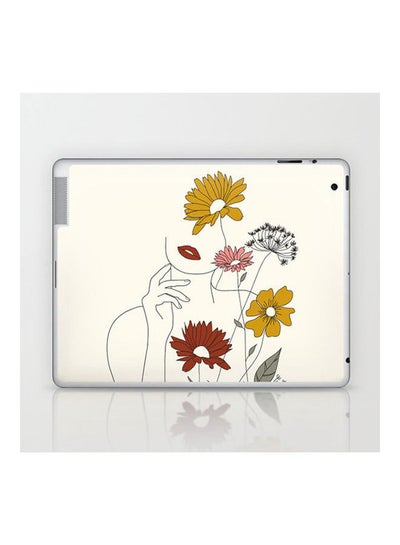 Colorful Thoughts Minimal Line Art Woman With Flowers Iii Ipad Skin For