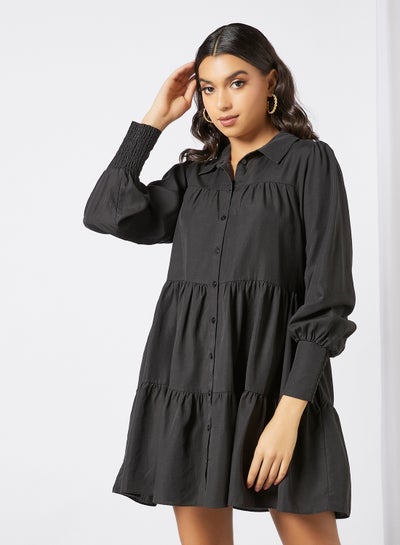 Buy Monica Tiered Shirt Dress Black in UAE