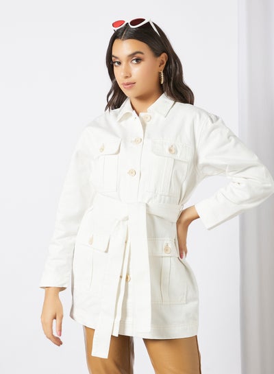 Buy Sonia Belted Jacket White in UAE