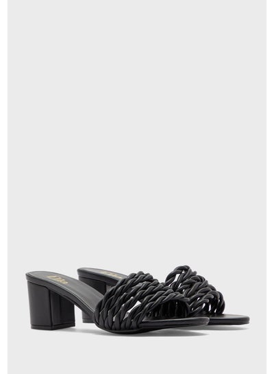 Buy Multi-Braided Block Heeled Sandals Black in Saudi Arabia