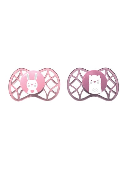 اشتري Pack Of 2 Orthodontic Pacifiers And Dummies, BPA-Free, Teethers, Soothers - Pink في الامارات