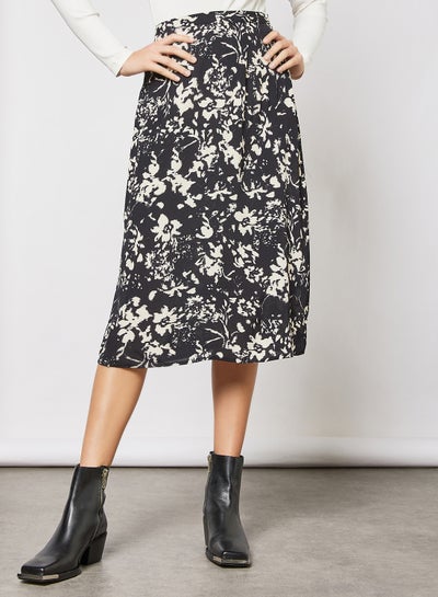 Buy Floral Midi Skirt Black in UAE