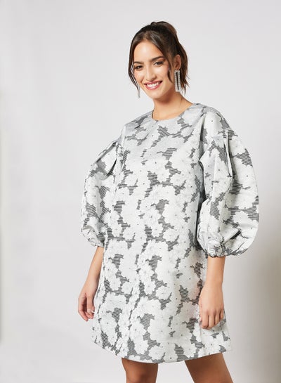 Buy Floral Oversized Mini Dress Grey in UAE