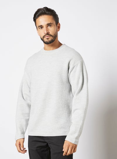 Buy Crew Neck Knit Sweater Grey in UAE