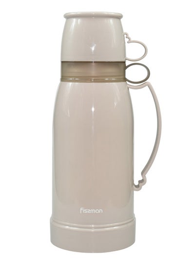 Buy Double Wall Insulated Beverage Thermos Vacuum Bottle For Coffee, Hot And Cold Drinks, Leakproof Beige 1000ml in UAE