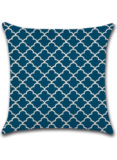 Buy Pattern  Printed Cushion Cover Cotton Blend Blue/White 45x45cm in UAE