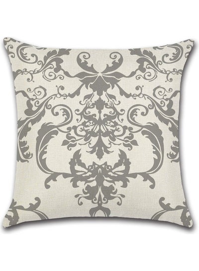 Buy Printed Cushion Cover Cotton Blend Grey/Biege 45x45cm in UAE