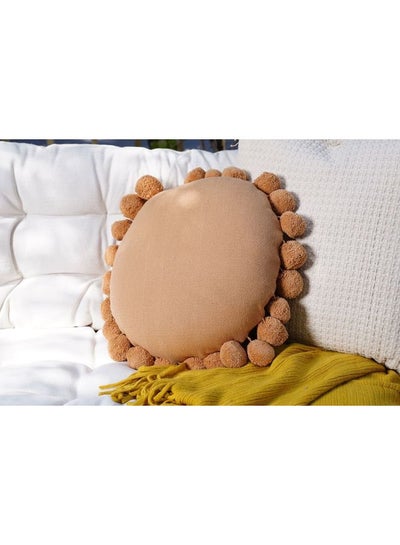 Buy Serenity Round Pompom Cushion cotton Beige 40cm in UAE