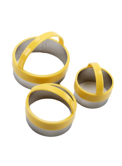 Buy 3-Piece Round Shape Cookie Cutter Yellow 7x7x6.5cm in Saudi Arabia