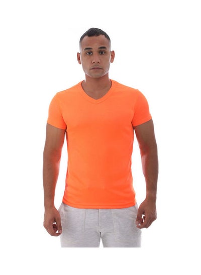 Buy Casual Basic V-Neck Short Sleeve T Shirt Orange in Egypt