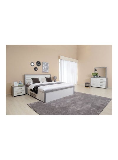 اشتري 5-Piece Angle Bedroom Set Includes 2xNight Stand 58x43x50cm, 1xDresser 122x48x82cm, 1xMirror 96x3x86cm, 1xBed White/Grey 180x200cm في الامارات