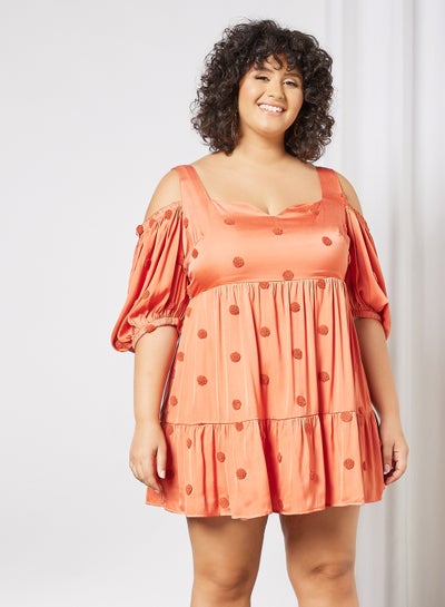 Buy Plus Size Cold Shoulder Mini Dress Orange in Saudi Arabia