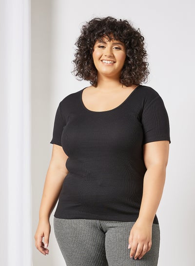 Buy Plus Size Basic Blouse Black in Saudi Arabia