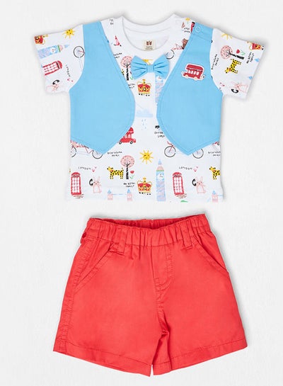 Buy Printed Attached Jacket T-Shirt And Shorts Set Multicolour in UAE