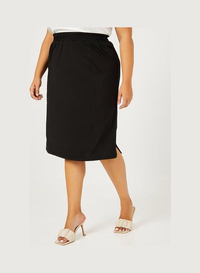 اشتري Plus Basic High Waist Split Hem Knee Length Skirt Black في السعودية