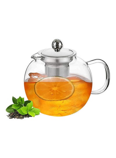 Buy Stovetop Safe And Lead-Free Glass Teapot Kettle Clear/Silver 5.5x5.31x3.34inch in UAE