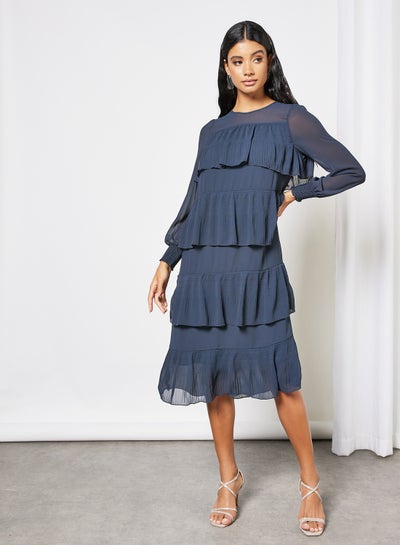 Buy Tiered Midi Dress Blue in UAE