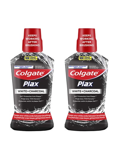 Buy Plax White And Charcoal Mouthwash Pack Of 2 Multicolour 500ml in UAE