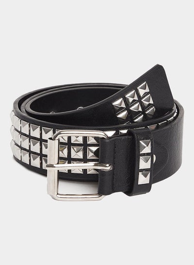 اشتري Studded Belt With Buckle Closure أسود/فضي في السعودية