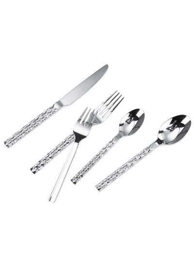 Buy 20-Piece Diamond Detail Flatware Cutlery Set Mirror Finish in Saudi Arabia