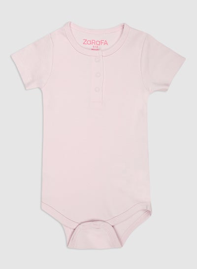 Buy 2 Piece Round Neck Short Sleeve Bodysuit Pink in UAE