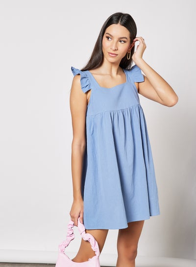 Buy Ruffle Detail Mini Dress Blue in Saudi Arabia