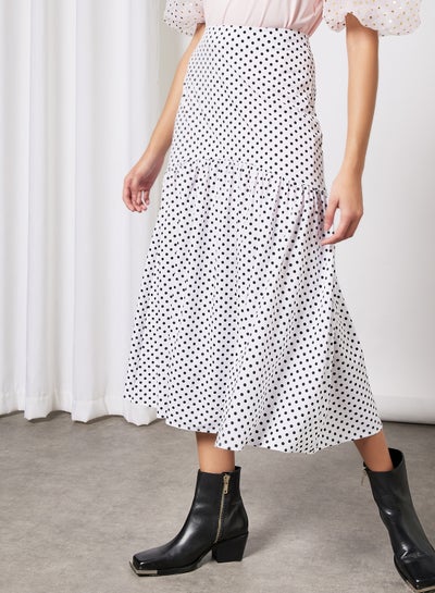 Buy Polka Dot Print Skirt White in Saudi Arabia