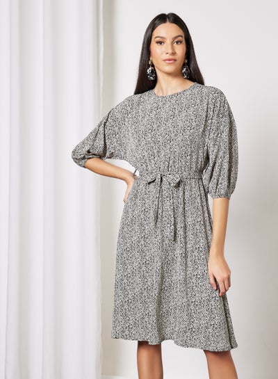 اشتري Printed Self Tie Belt Dress Grey في السعودية