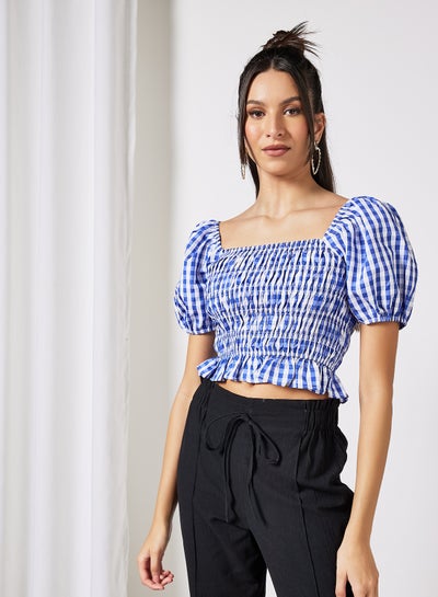 Buy Shirred Crop Top Blue in UAE