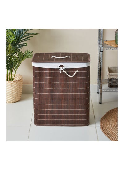 Buy Light Weight Stylish Compact And Space Saving 2-Section Foldable Laundry Basket With Lid Brown 60 x 52 x 32cm in Saudi Arabia