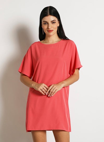 Buy Women's Casual Mini Short Sleeve Dress Pink in Saudi Arabia