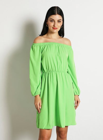 Buy Women'S Casual Mini Short Sleeve Plain Basic Dress Green in Saudi Arabia