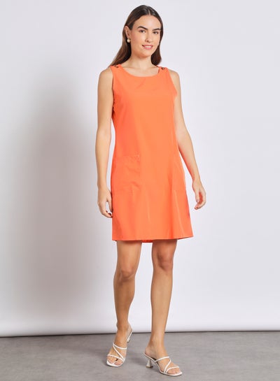 Buy Women'S Casual Knee Length Plain Basic Dress Orange in Saudi Arabia