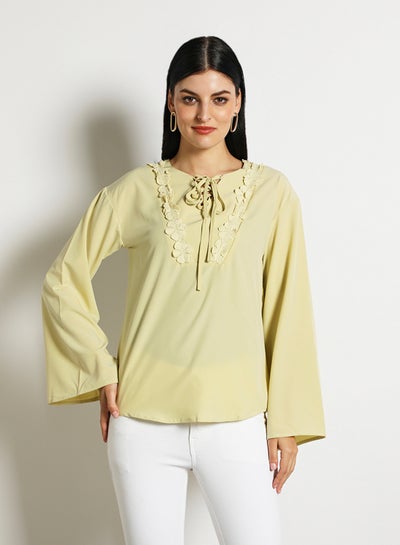 Buy Women'S Casual Long Sleeve Plain Basic Blouse Egg Yellow in UAE