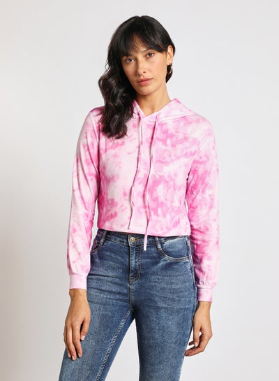 Buy Women's Casual Long Sleeve Polyester Blend Tie-Dye With Hooded Neck Hoodies Sweat Shirts Pink in Saudi Arabia