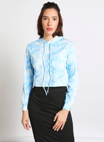 Buy Women's Casual Long Sleeve Polyester Blend Tie-Dye With Hooded Neck Hoodies Sweat Shirts Blue in Saudi Arabia