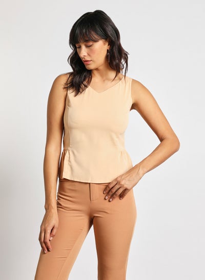 Buy Women's Casual V-Neck Tank Top With Ruffle Hem Aprico in Saudi Arabia