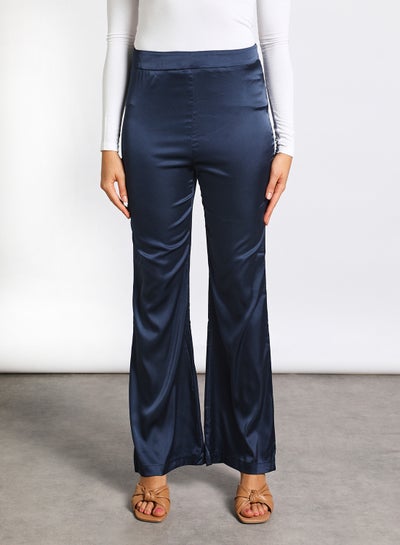 اشتري Women's Plain Casual Silky Pants Navy Blue في السعودية