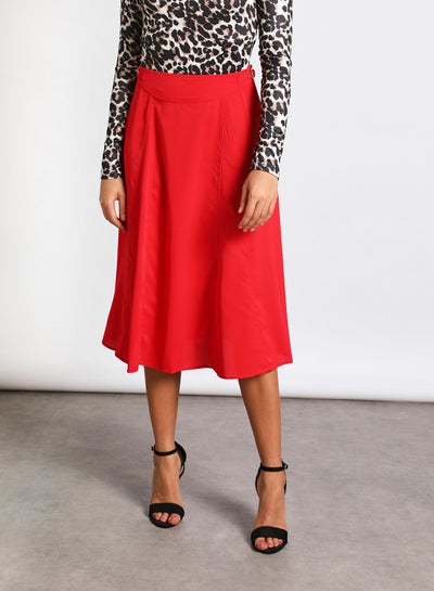 Buy High Rise Wide Waistband Circle Skirt Red in Saudi Arabia