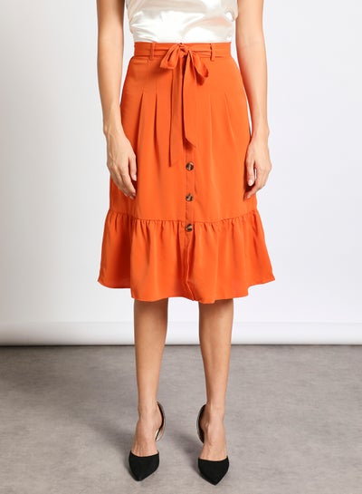 Buy Front button A-Line skirt Orange in UAE