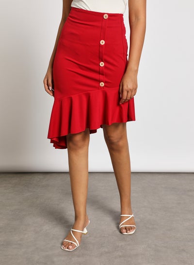 Buy Ruffle trim skirt Maroon in Saudi Arabia