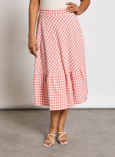 Buy High waist plaid print skirt Orange/White in UAE